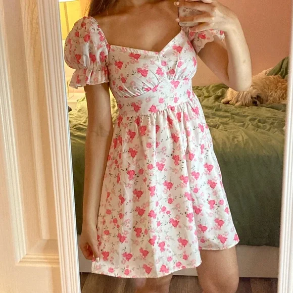 Dresses | Nwt Size Small Sbetro Pink And White Floral Puff Sleeve Dress |  Poshmark